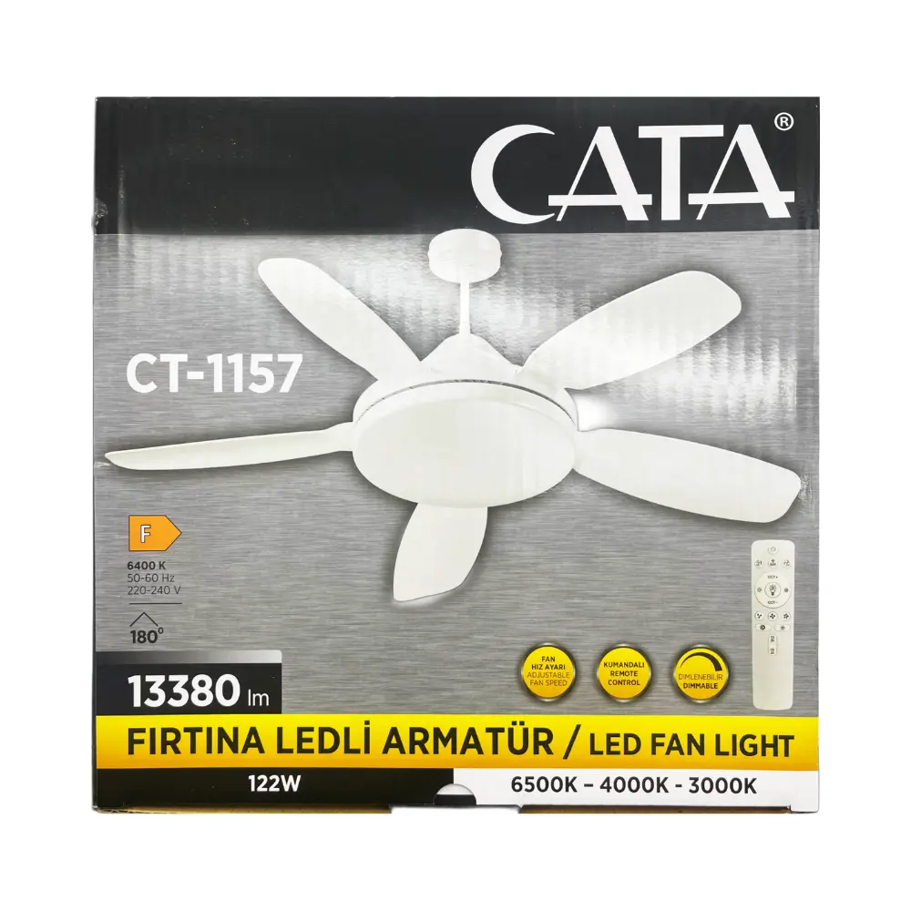 Cata 122W 3 Farklı Renk Modlu Dimlenebilir Kareyel Fan Led Ampul E27 Duy 6500K (Beyaz) CT-1157 - 2