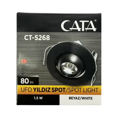 Cata 1,5W Mandagözü Siyah Kasa Yıldız Led Spot 6500K (Beyaz) CT-5268SB - 4