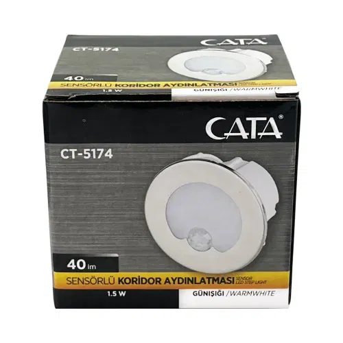 Cata 1,5W Yuvarlak Sensörlü Koridor Armatürü Günışığı (3200K)CT-5174 - 5