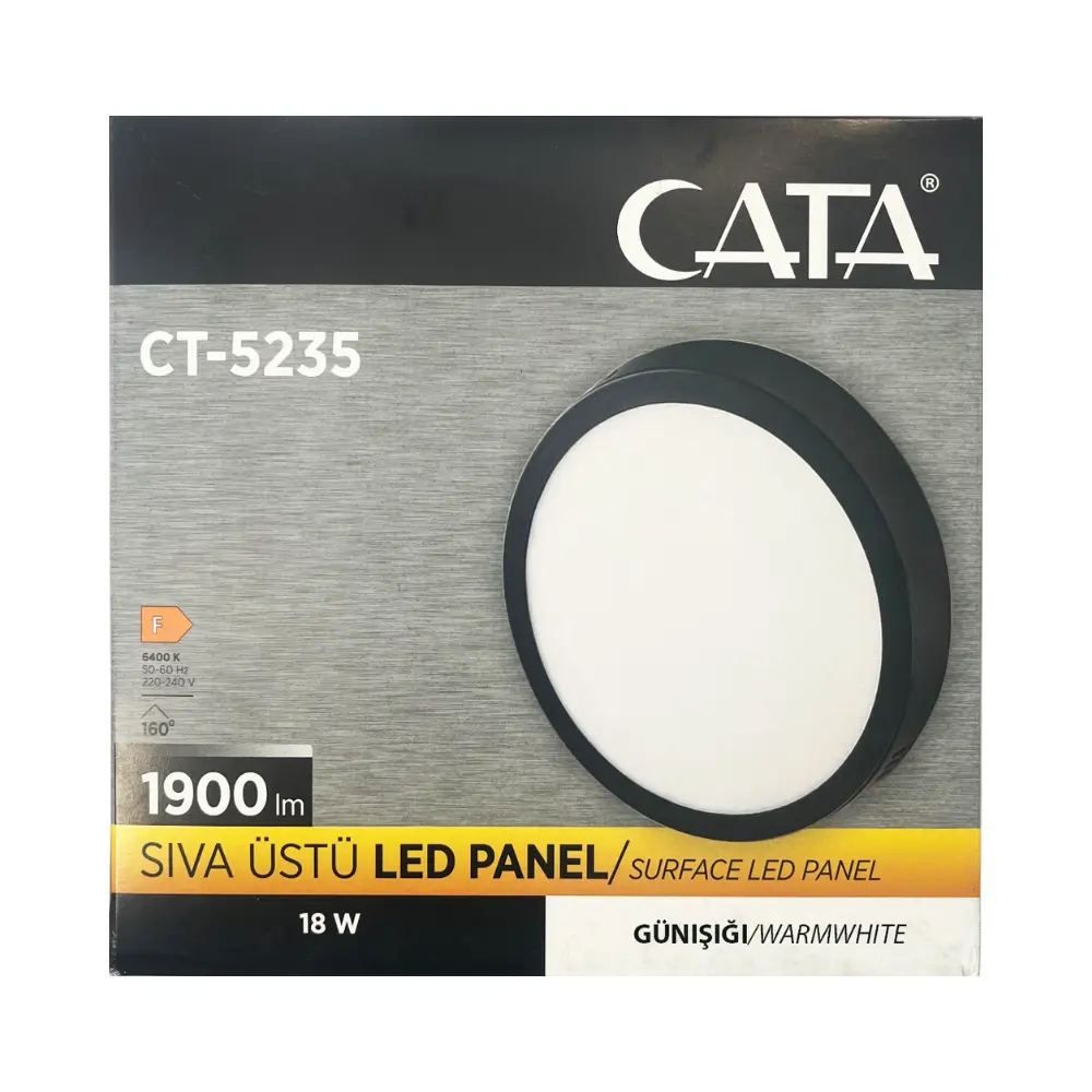 Cata 18W Sıvaüstü Siyah Kasa Yuvarlak Panel Led Armatür 3000K (Günışığı) CT-5235G - 6