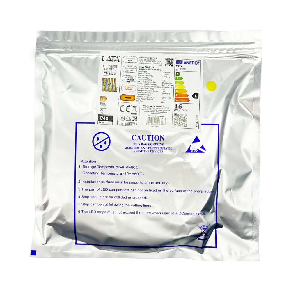 Cata 240 Ledli İç Mekan Silikonsuz Şerit Led-5m (Amber) CT-4538A - 2