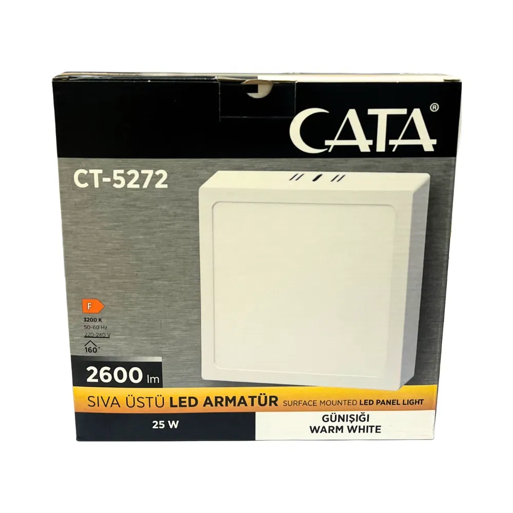 Cata 25W Sıvaüstü Kare Panel Led Armatür 3000K (Günışığı) CT-5272G - 5