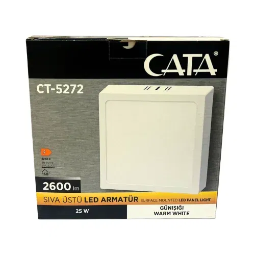 Cata 25W Sıvaüstü Kare Panel Led Armatür 3000K (Günışığı) CT-5272G - 5