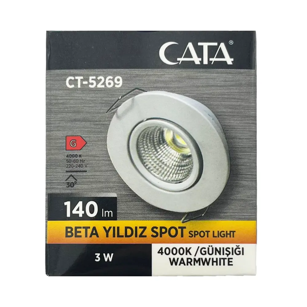 Cata 3 W Beyaz Kasa Beta Yıldız Led Spot 4000K (Günışığı) CT-5269 - 4