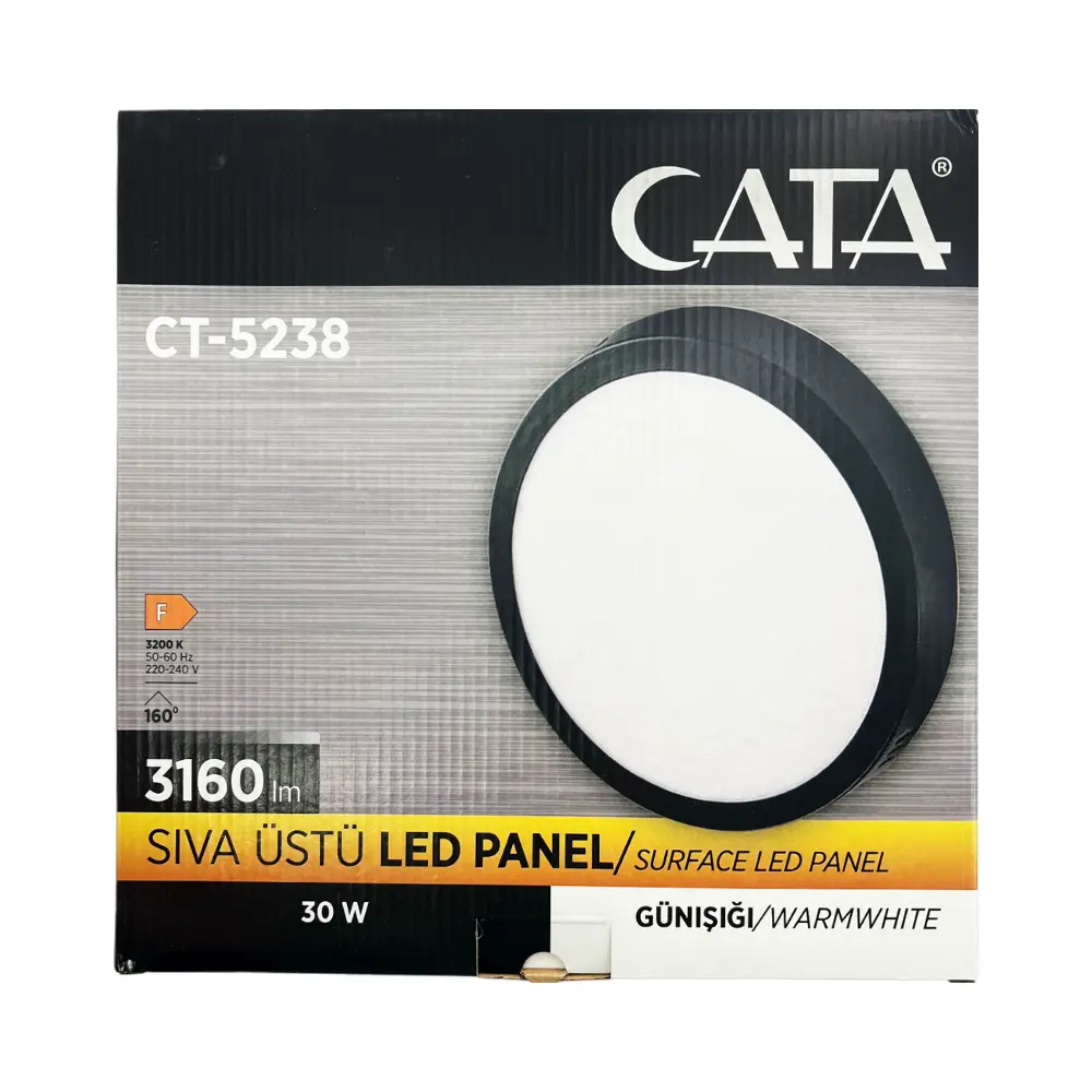 Cata 30W Sıvaüstü Siyah Kasa Yuvarlak Panel Led Armatür 3200K (Günışığı) CT-5238G - 5