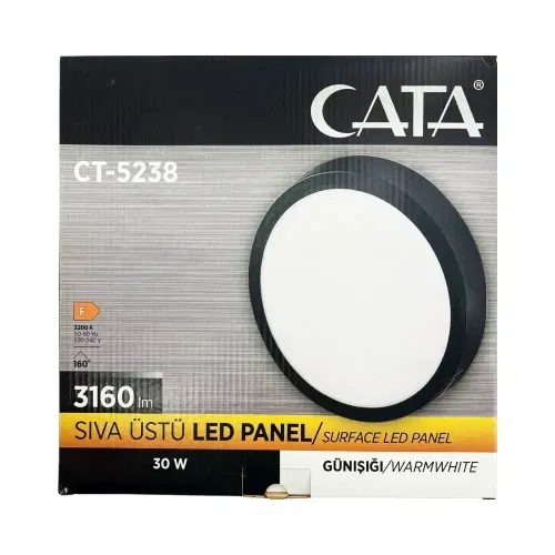 Cata 30W Sıvaüstü Siyah Kasa Yuvarlak Panel Led Armatür 3200K (Günışığı) CT-5238G - 5