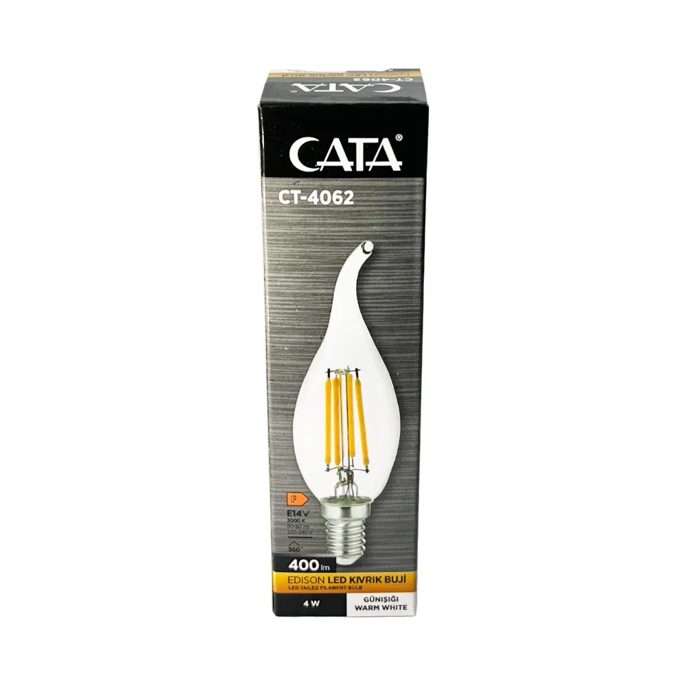 Cata 4W Buji Rustik Kıvrık Led Ampul E-14 Duy 3200K CT-4062G - 3