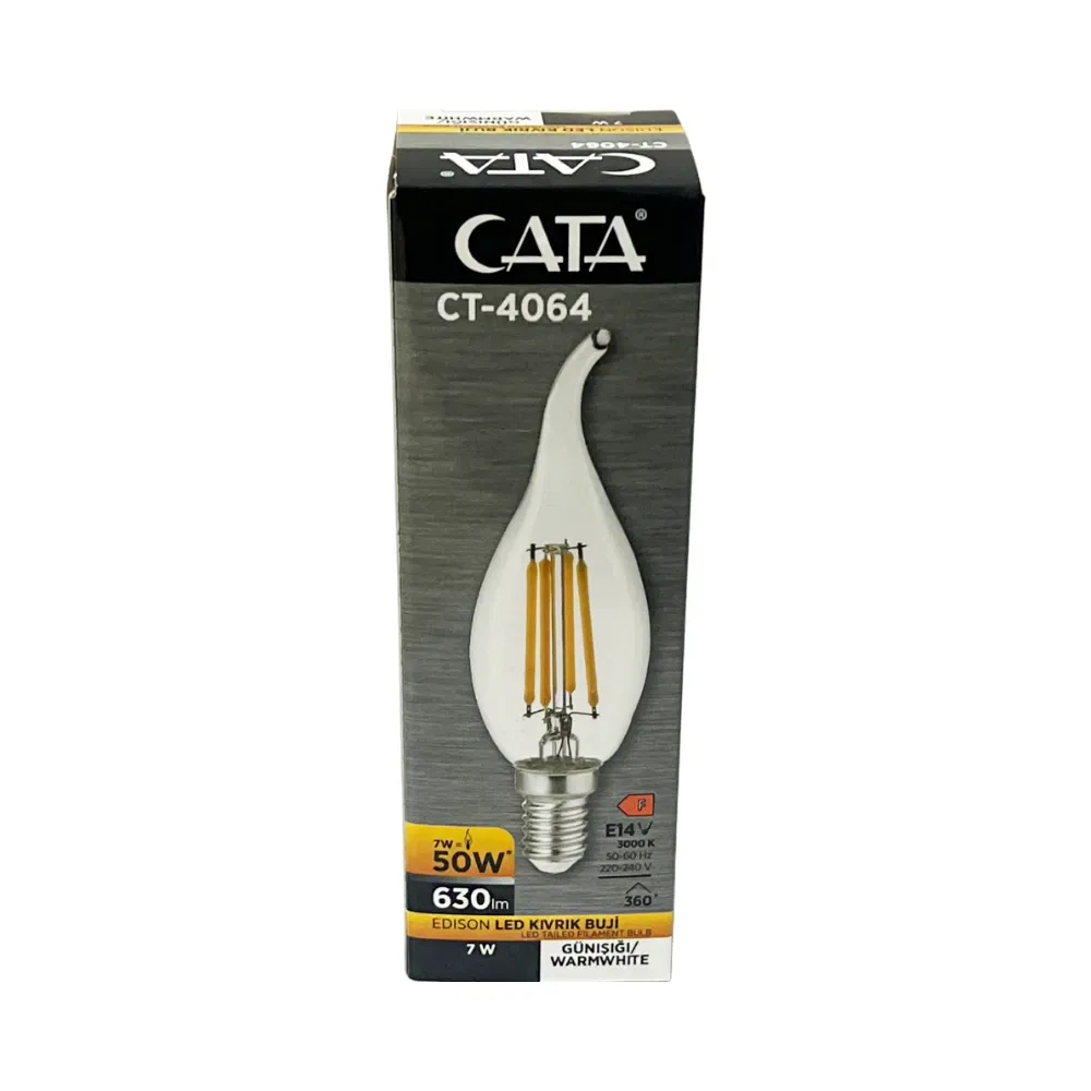 Cata 7W Buji Rustik Kıvrık Led Ampul E-14 Duy 3200K CT-4064 - 3