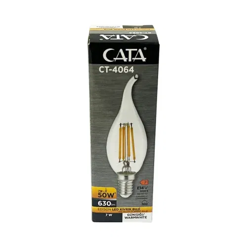 Cata 7W Buji Rustik Kıvrık Led Ampul E-14 Duy 3200K CT-4064 - 3