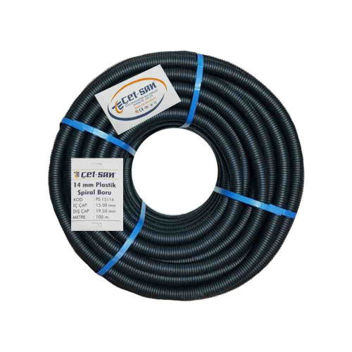 Çetsan 14'lük Siyah Plastik Spral Boru PS.15114-100m - Çet-San