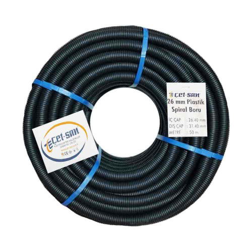 Çetsan 26'lık Siyah Plastik Spral Boru PS.15125-50m - Çet-San