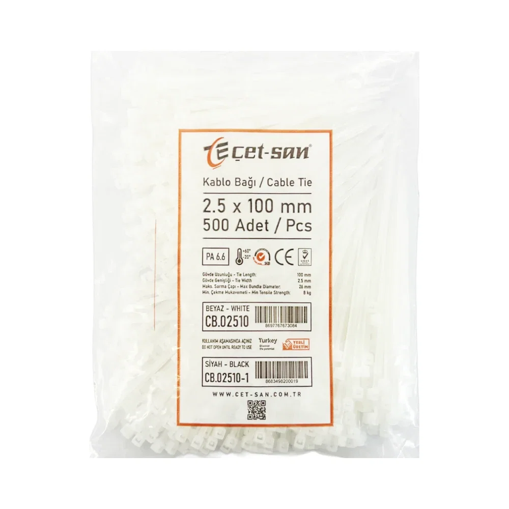Çetsan 2,5x100mm Kablo Bağı Beyaz 10cm-500Ad. - 2