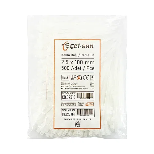 Çetsan 2,5x100mm Kablo Bağı Beyaz 10cm-500Ad. - 2