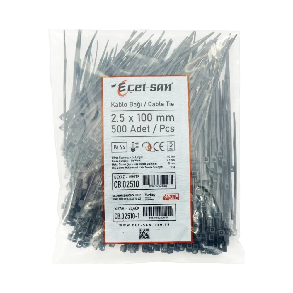 Çetsan 2,5x100mm Kablo Bağı Siyah 10cm-500Ad. - 2