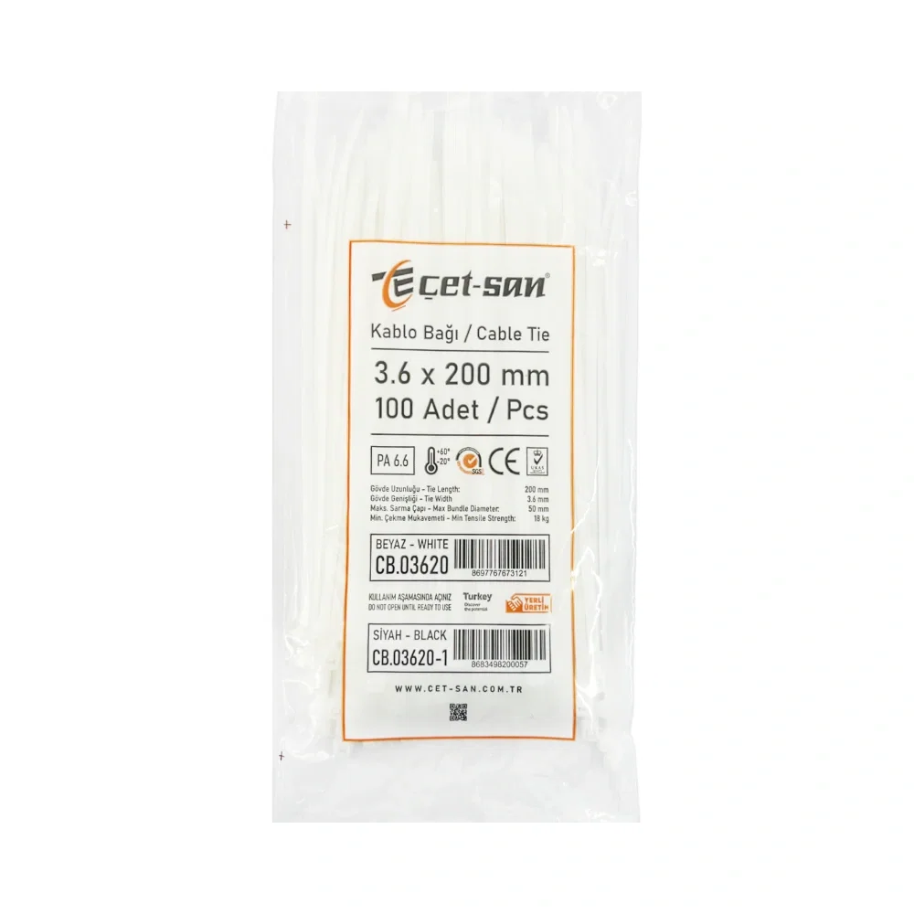 Çetsan 3,6x200mm Kablo Bağı Beyaz 20cm -100Ad. - 2