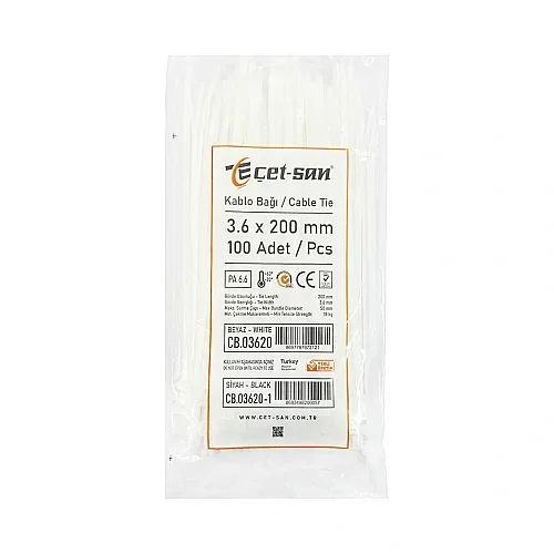 Çetsan 3,6x200mm Kablo Bağı Beyaz 20cm -100Ad. - 2