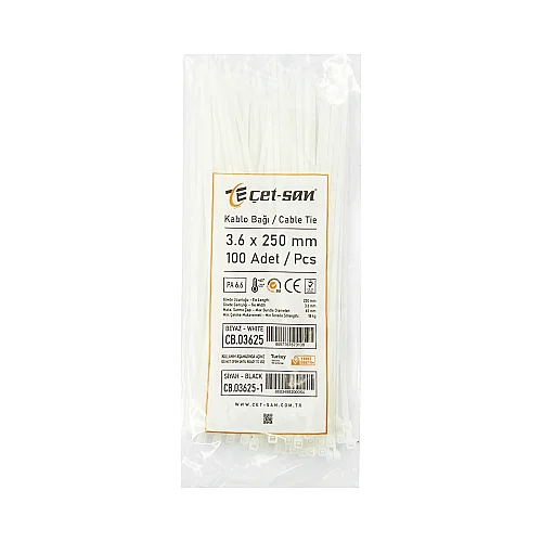 Çetsan 3,6x250mm Kablo Bağı Beyaz 25cm -100Ad. - 2