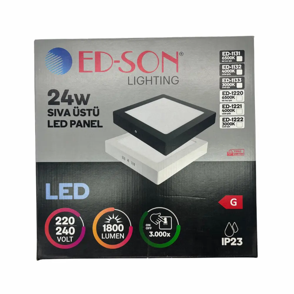 Edson 24W Siyah Kasa Sıvaüstü Kare Panel Led 3000K (G.ışığı) ED-1133 - 5