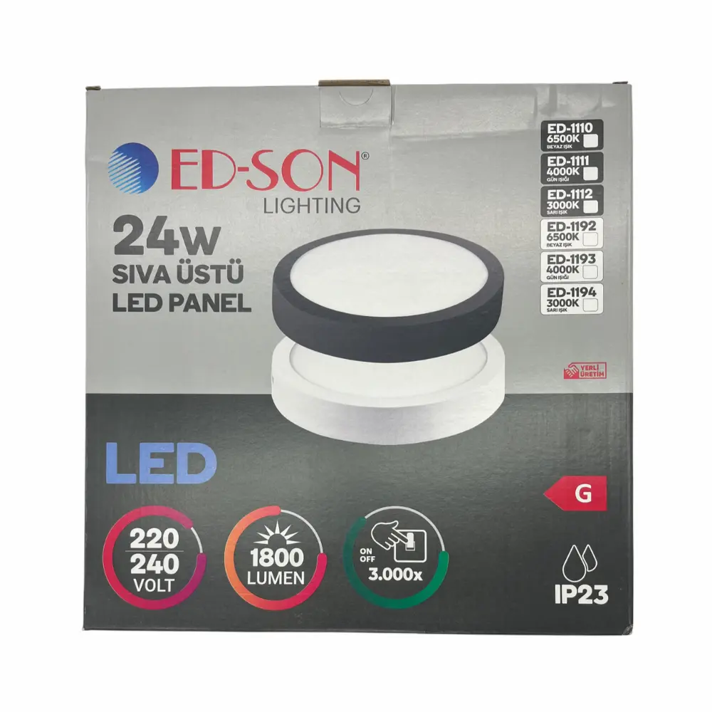 Edson 24W Siyah Kasa Sıvaüstü Yuvarlak Panel Led 3000K (G.ışığı) ED-1112 - 5