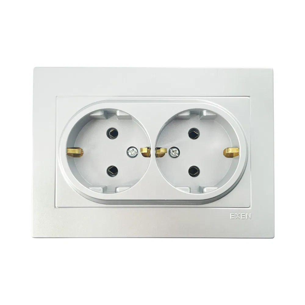 Exen Karell 2'li Topraklı Priz Mekanizma Gümüş (Çerçeve Dahil) - 1