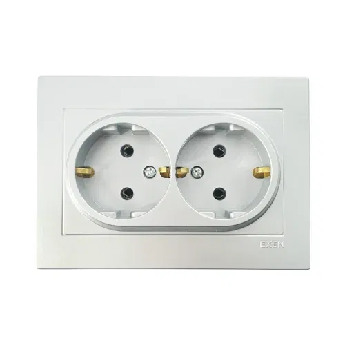 Exen Karell 2'li Topraklı Priz Mekanizma Gümüş (Çerçeve Dahil) - 1