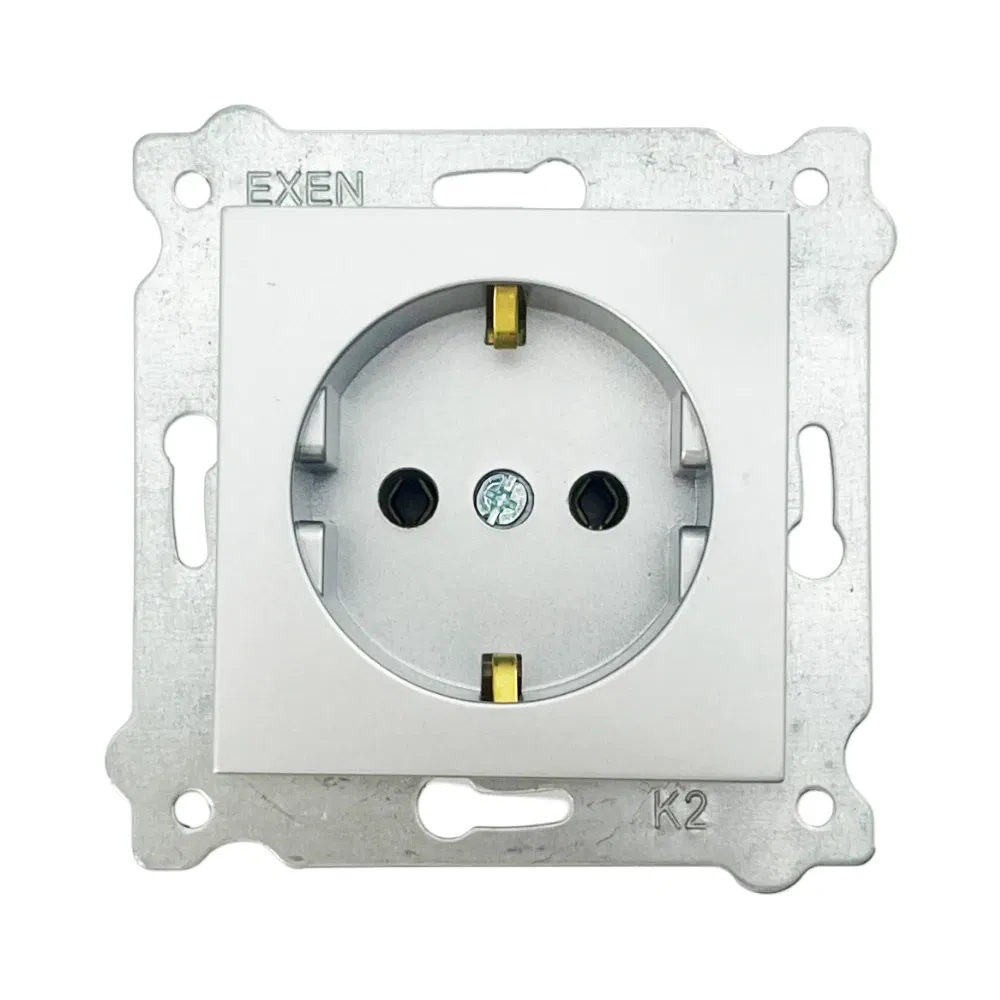 Exen Karell Topraklı Priz Mekanizma Gümüş (Çerçeve Hariç) - 1