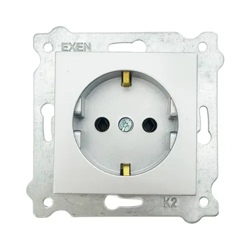 Exen Karell Topraklı Priz Mekanizma Gümüş (Çerçeve Hariç) - 1