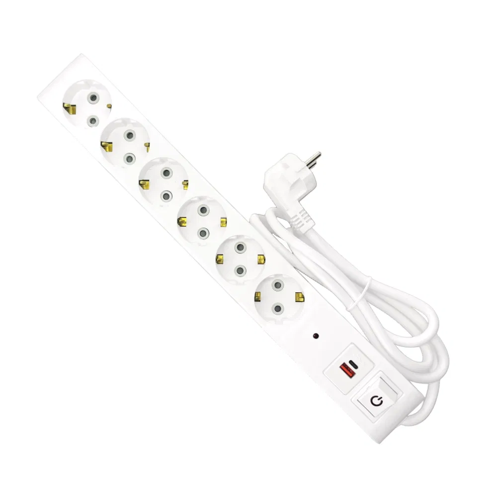 Horoz 6'lı Akım Korumalı Grup Priz 1,5m. Kablolu Usb'li (Beyaz) - 1