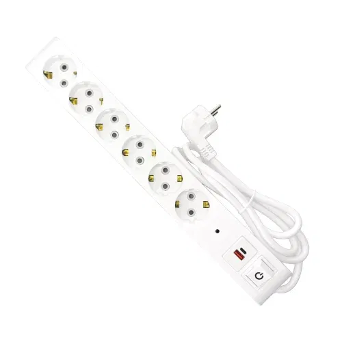 Horoz 6'lı Akım Korumalı Grup Priz 1,5m. Kablolu Usb'li (Beyaz) - 1