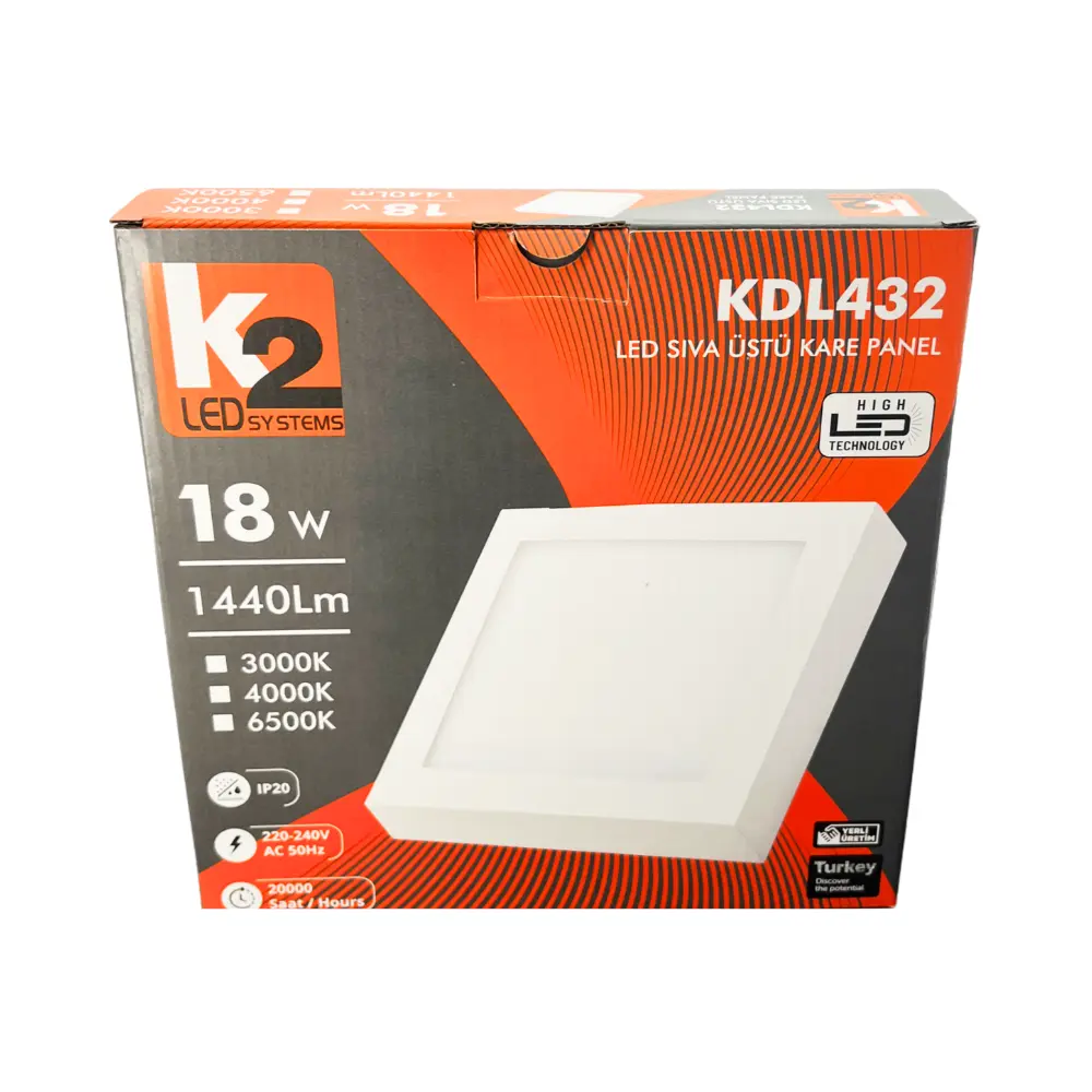 K2 18W Sıvaüstü Kare Panel Led Armatür 6500K (Beyaz) - 4