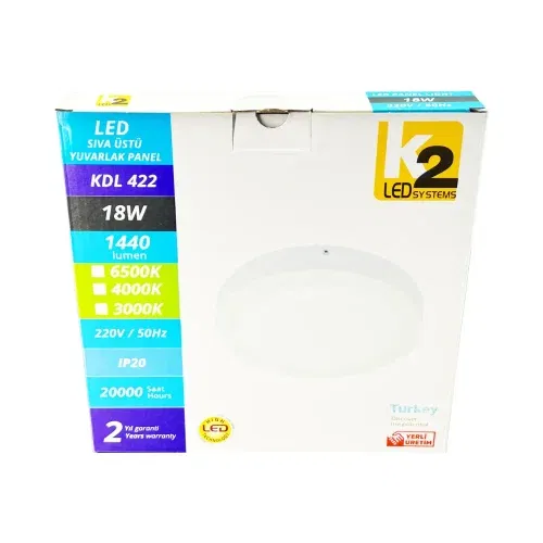K2 18W Sıvaüstü Yuvarlak Panel Led 6500K (Beyaz) - 4