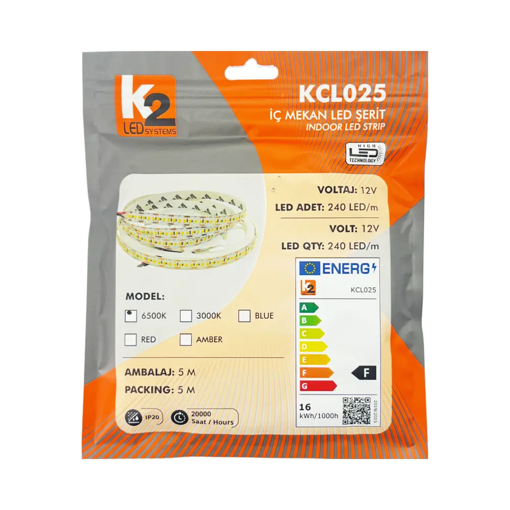 K2 240 Ledli İç Mekan Silikonsuz Şerit Led-5m (Beyaz) - 2