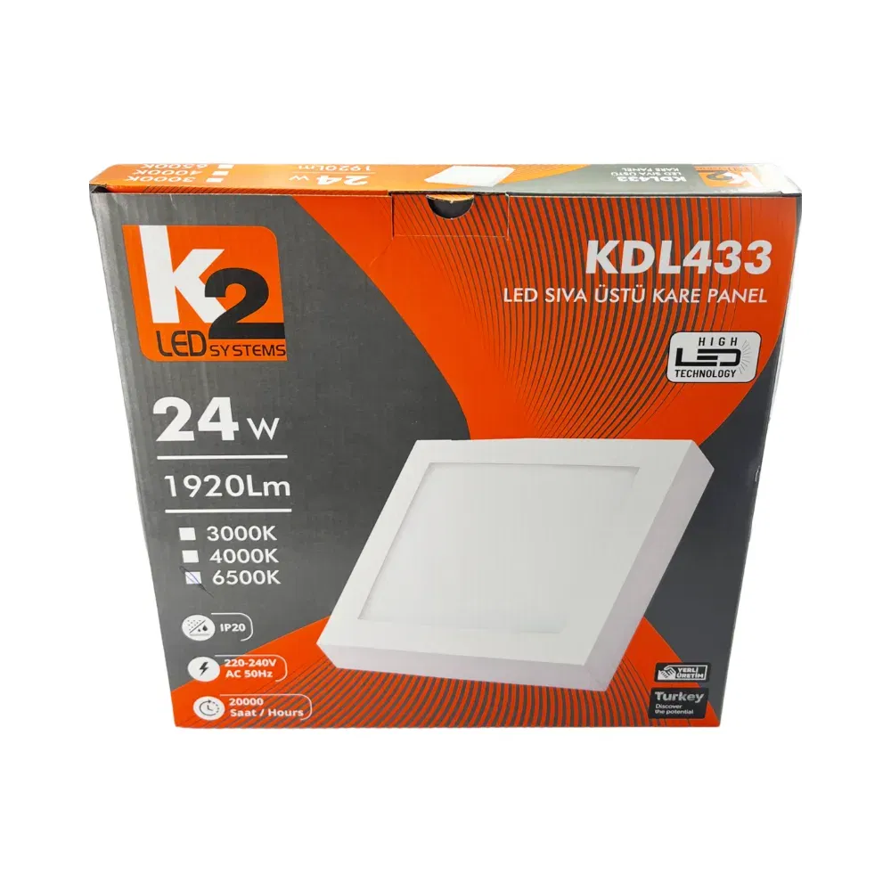 K2 24W Sıvaüstü Kare Panel Led Armatür 6500K (Beyaz) - 4