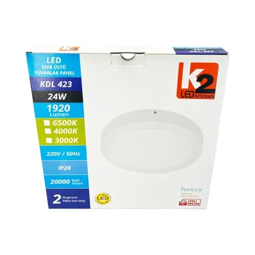 K2 24W Sıvaüstü Yuvarlak Panel Led Armatür 6500K (Beyaz) - 4