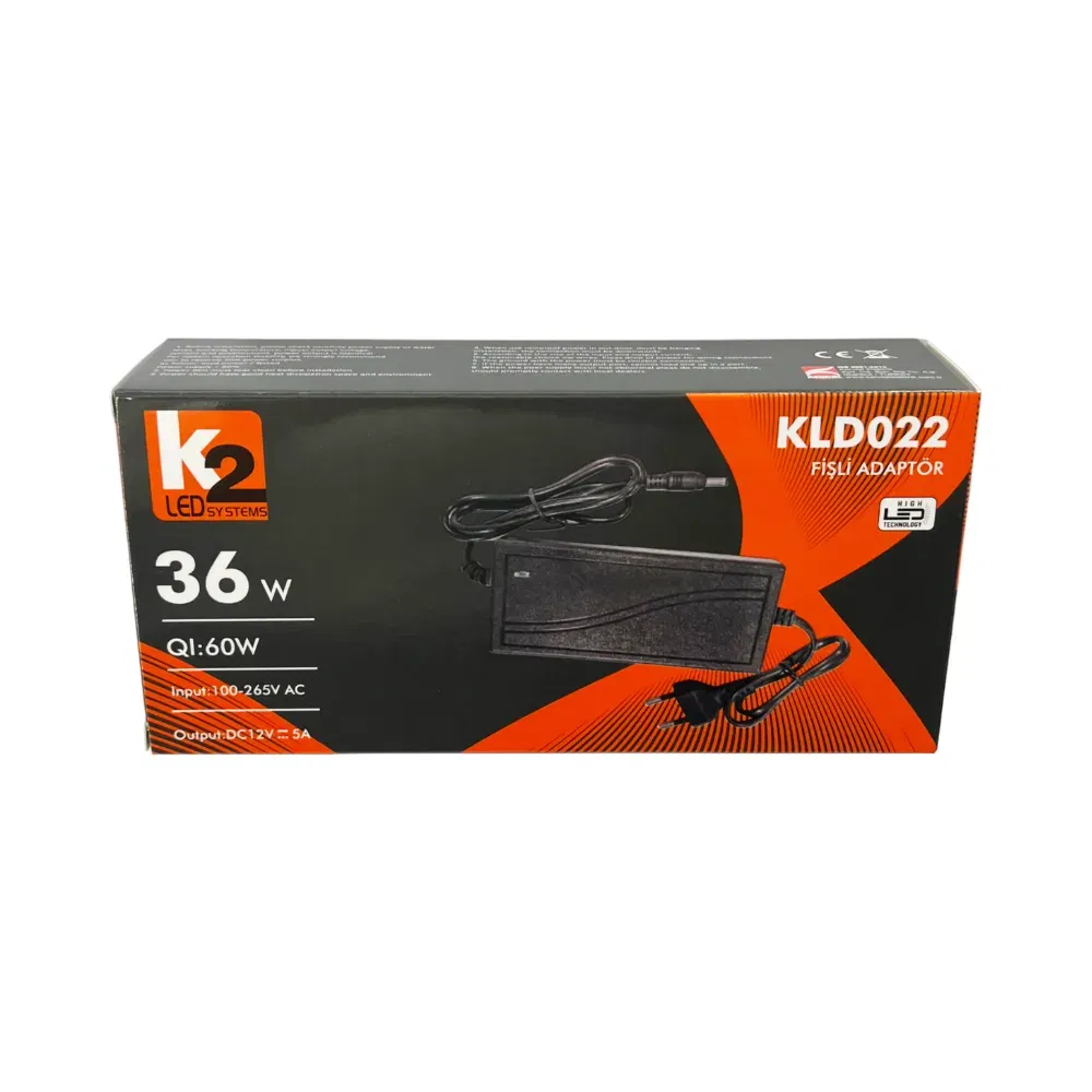 K2 60W 12V/5A Leptop Tipi Plastik Kasa Fişli Adaptör KLD022 - 2
