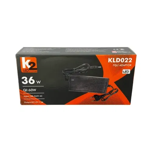 K2 60W 12V/5A Leptop Tipi Plastik Kasa Fişli Adaptör KLD022 - 2