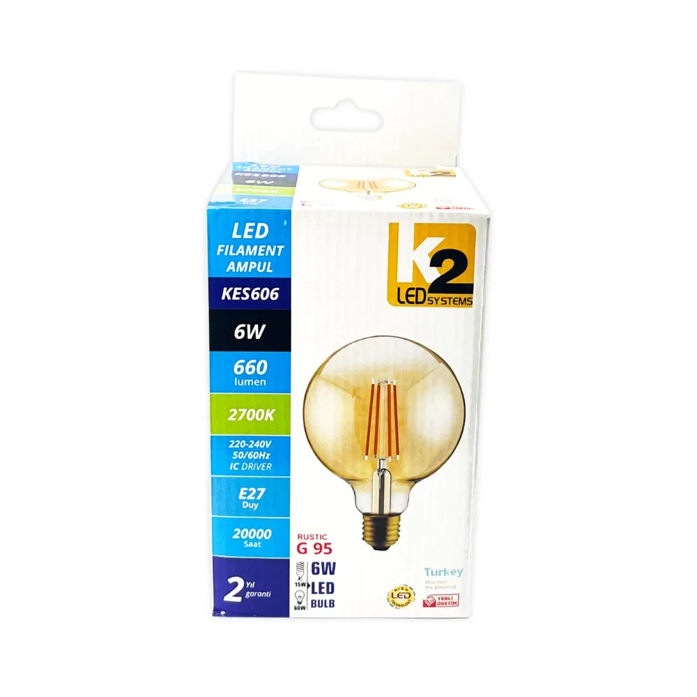 K2 6W Edison G95 Led Glop Ampul 2700K (Günışığı) MAX-8085 - 3