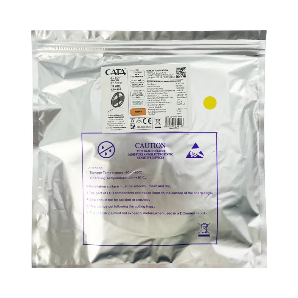 Cata 10 Çipli Dış Mekan Silikonlu Şerit Led-5m (Amber) CT-4492 - 3