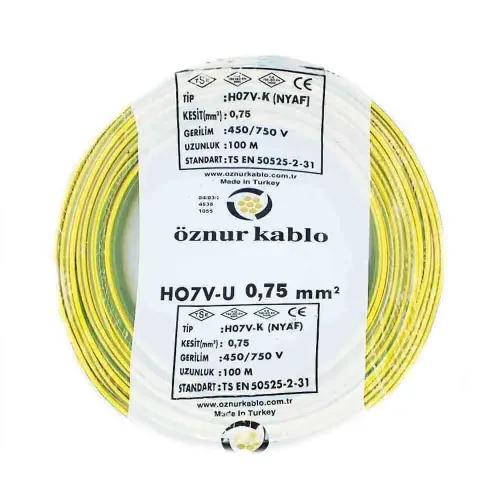 Öznur 1X0,75 mm NYAF Kablo-100m (Sarı/Yeşil) - Öznur