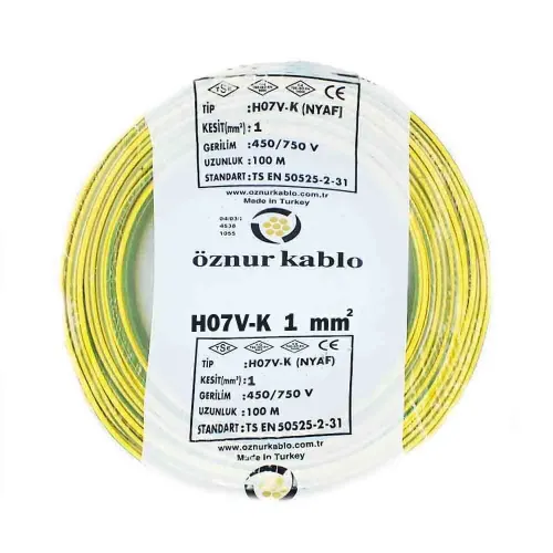 Öznur 1X1 mm NYAF Kablo-100m (Sarı/Yeşil) - Öznur