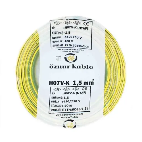 Öznur 1x1,5 mm NYAF Kablo-100m (Sarı/Yeşil) - Öznur