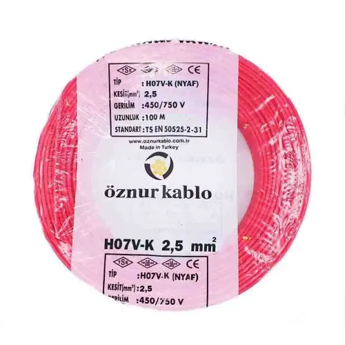 Öznur 1X2,5 mm NYAF Kablo-100m (Kırmızı) - Öznur