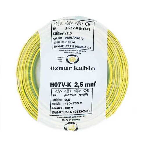 Öznur 1X2,5 mm NYAF Kablo-100m (Sarı/Yeşil) - Öznur