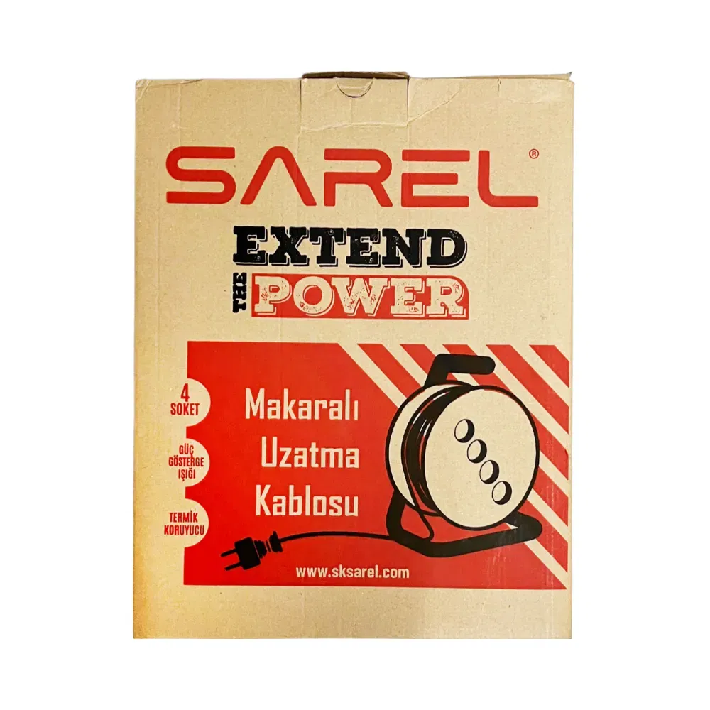 Sarel Termal Sigortalı Siyah Kablo Mavi Makaralı Uzatma Kablosu (50m 3X2,5 mm Kablolu) - 4