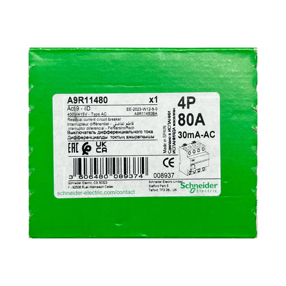 Schnider 4x80A 30mA Kaçak Akım Rölesi A9R11480 - 4