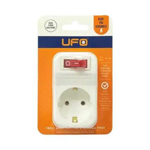 Ufo Akım Korumalı Anahtarlı Tekli Priz (Beyaz) - 3