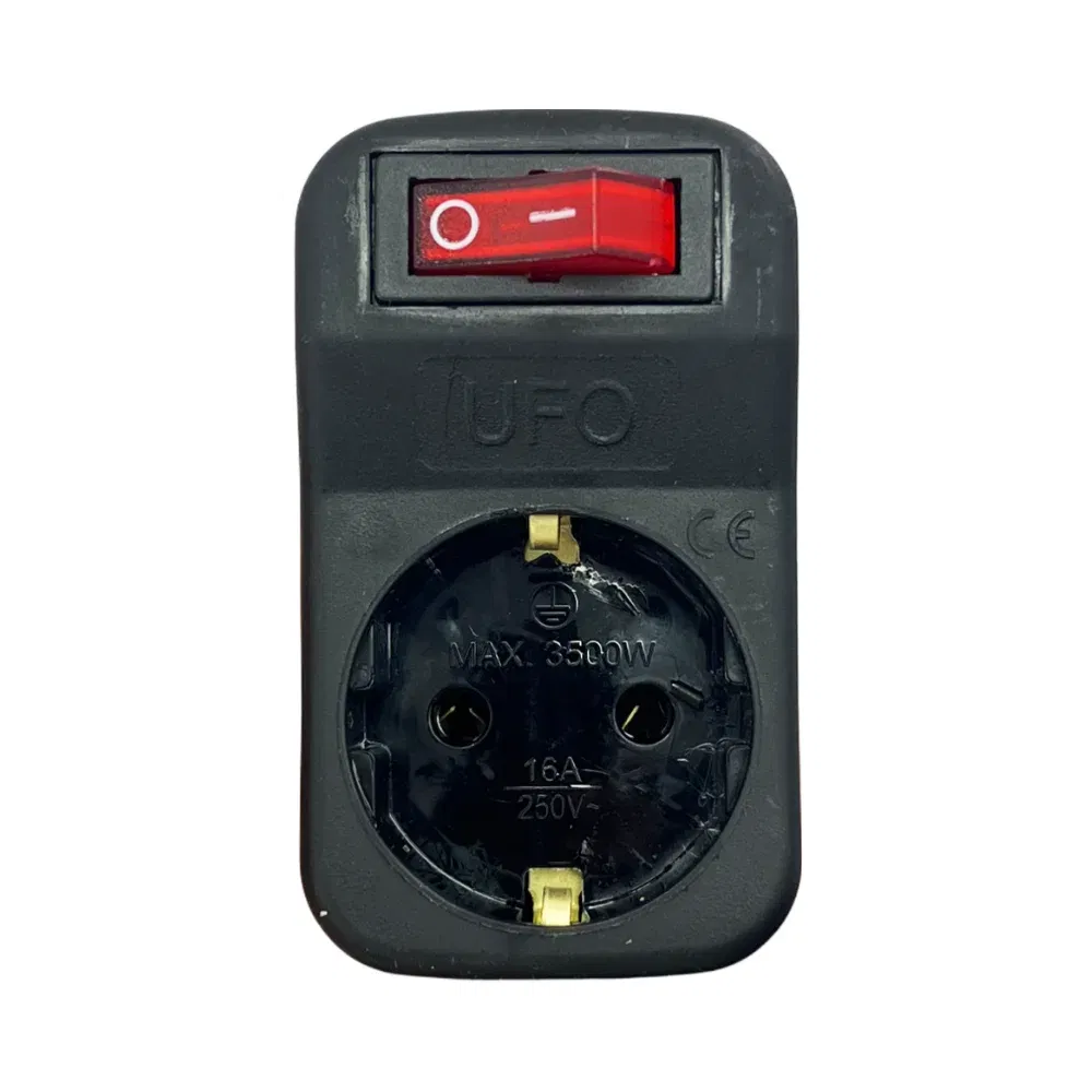 Ufo Akım Korumalı Anahtarlı Tekli Priz (Siyah) - 2