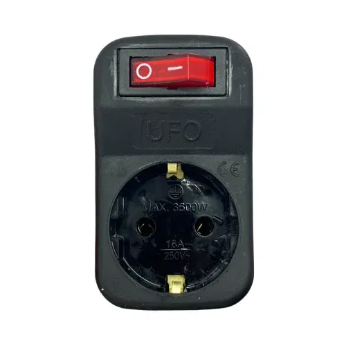 Ufo Akım Korumalı Anahtarlı Tekli Priz (Siyah) - 2