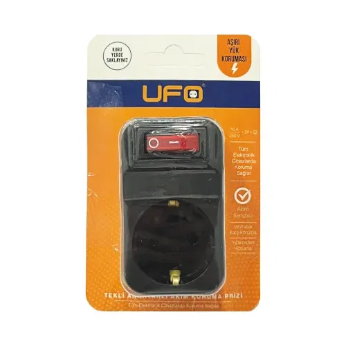 Ufo Akım Korumalı Anahtarlı Tekli Priz (Siyah) - 3