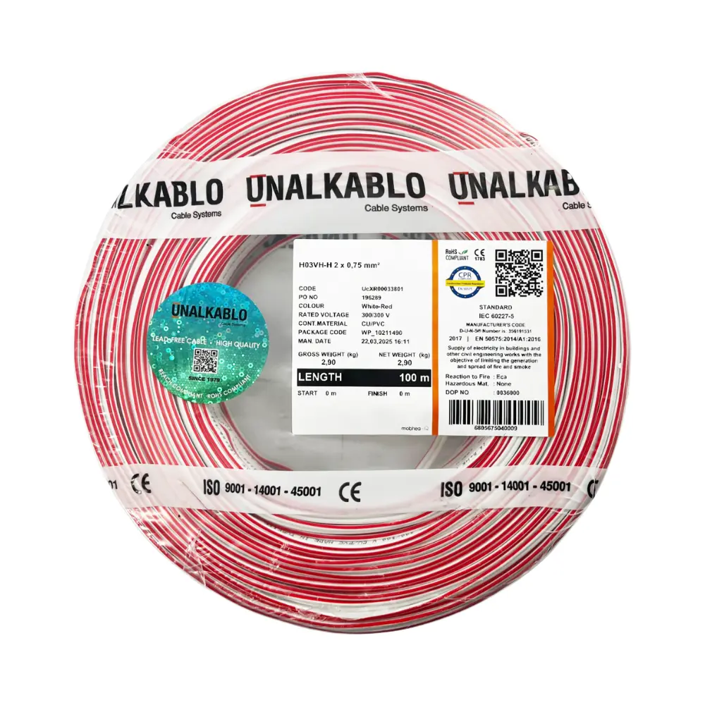 Ünal 2X0,75 mm Kordon Kablo Bakır-100m (Beyaz) - 1